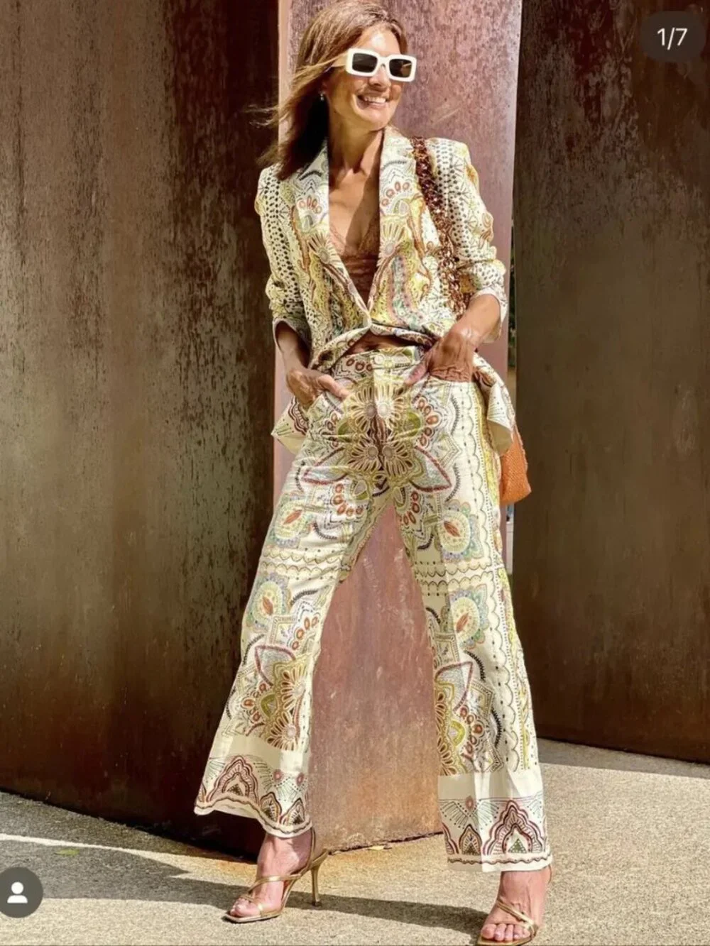 Zara Printed Linen Blend Pants